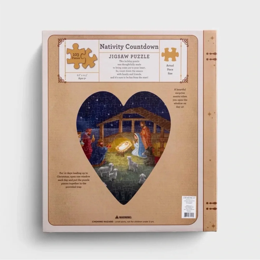 Demdaco Nativity Countdown Puzzle with Blue and Brown Tones